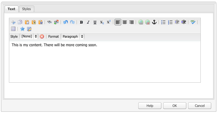 Dialog box in Classic UI that contains detailed toolbar for editing