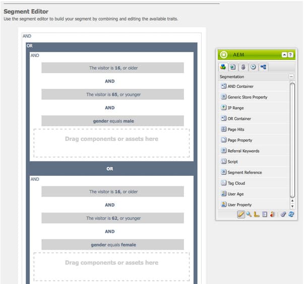 An example of AND and OR operators in the Segment Editor