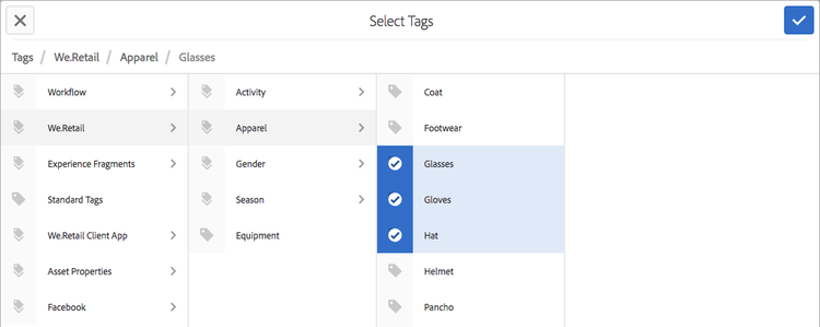 Select Tags window; use X button to deselect the currently selected tags