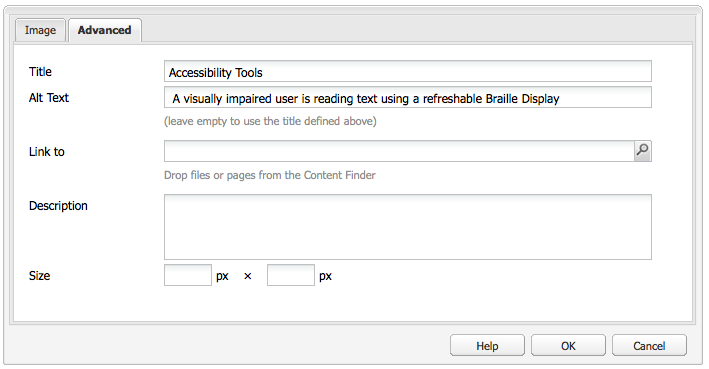 Edit dialog of the Image component in the classic UI; shows the Alt Text field.