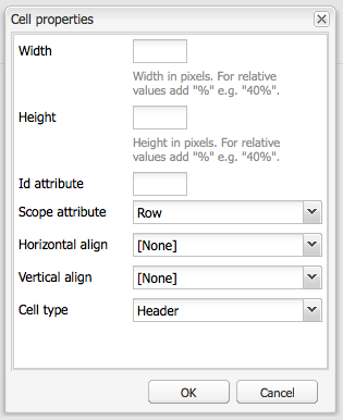 Call properties dialog; setting a row (usually the first one) as a header row.