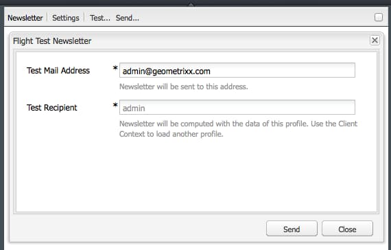 Settings to test a newsletter