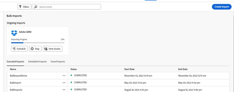 Bulk import assets from a data source