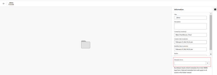 metadata form folder properties
