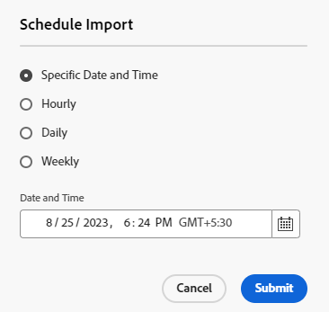 Schedule bulk import configuration
