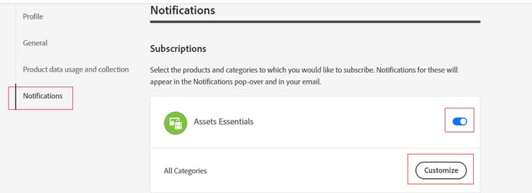 Notifications in Assets Essentials