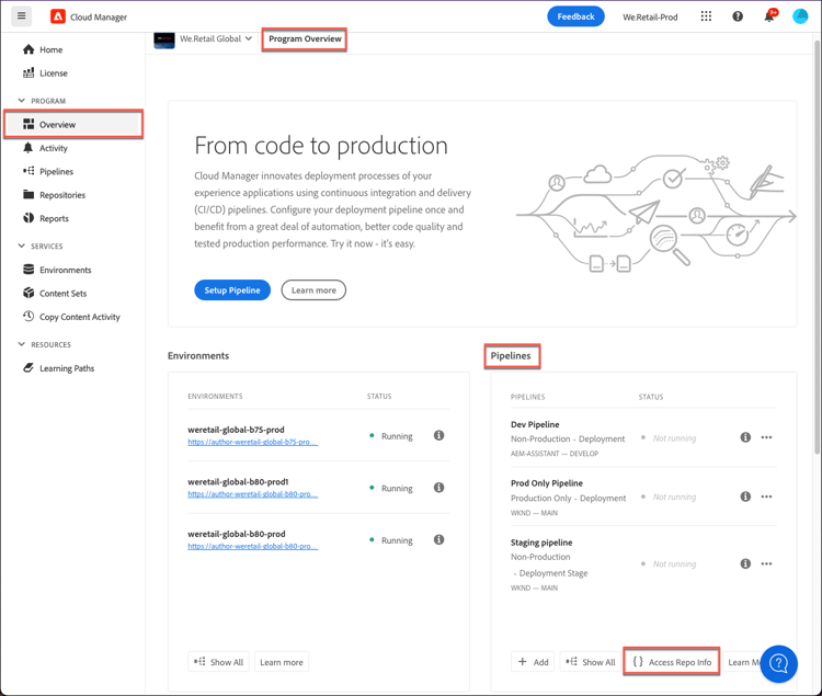 Access Repo Info on Pipelilnes card