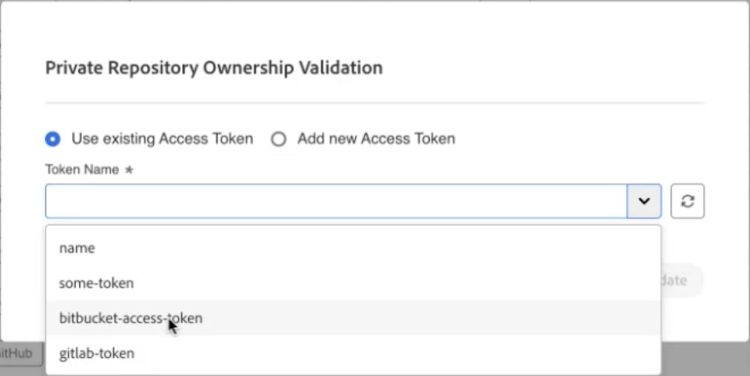 Selecting an existing access token for a repository