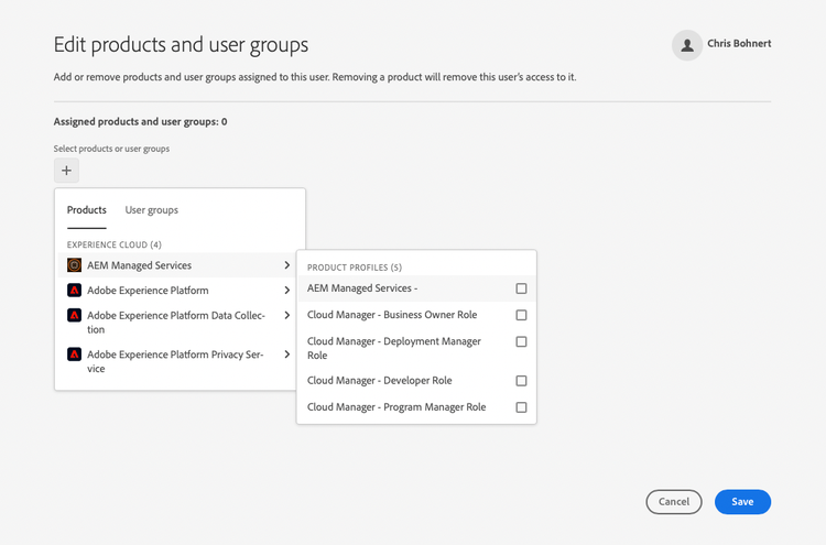 Edit products and user groups