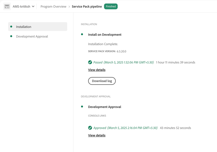 Approval of the service pack
