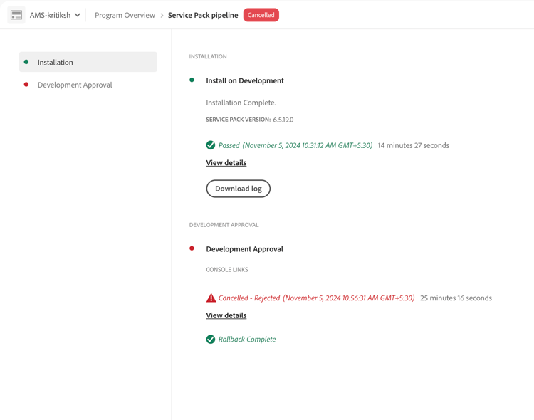 Rejection of the service pack