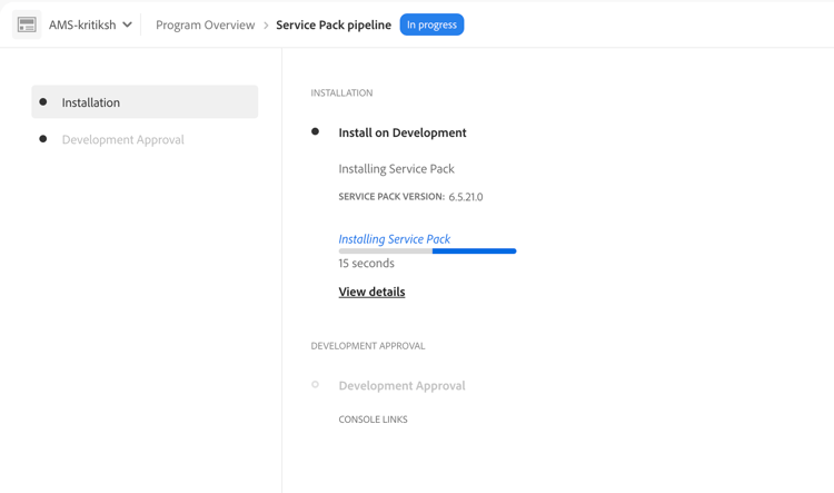 Progress of service pack installation