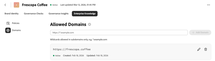 Managing a brand's allowed domains