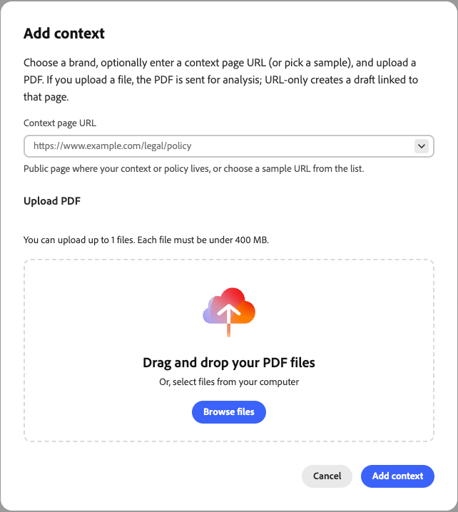The Add context dialog