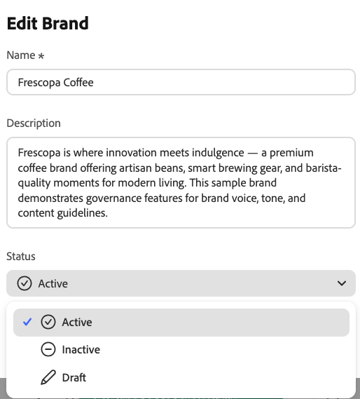 Set the brand's status to Active