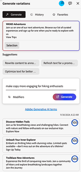 Generate Variations - document based generate copy