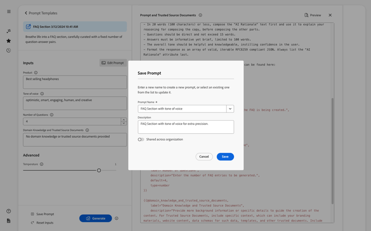 Generate Variations - dialog for save prompt