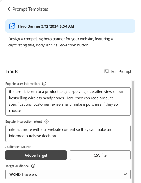 Generate Variations - audience source - Adobe Target