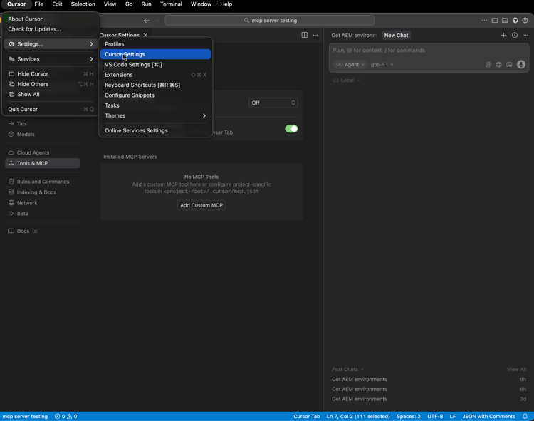 The Cursor Settings dialog.