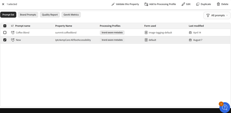 Processing profile with Brand Aware Metadata prompts