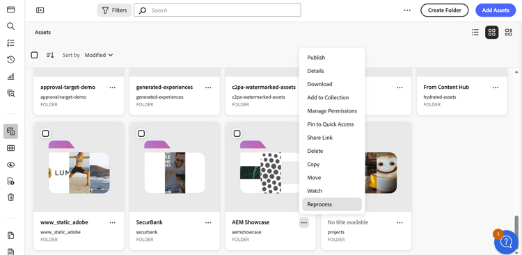 Reprocess assets using a processing profile