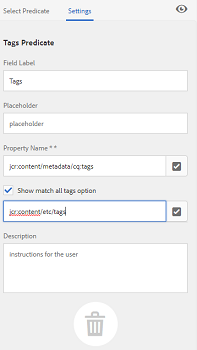 Typical settings of Tags predicate