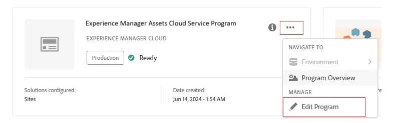 Edit program in Cloud Manager