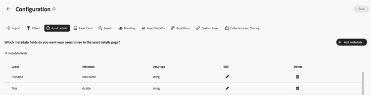 Configuration UI asset details on Content Hub