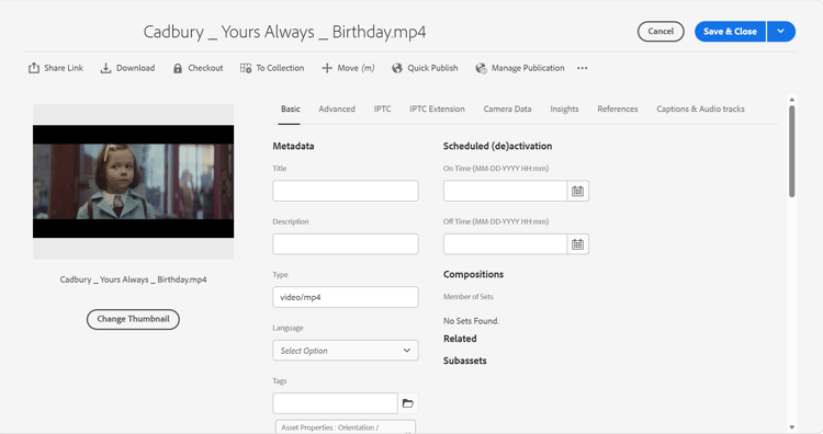Custom Thumbnail of a video asset