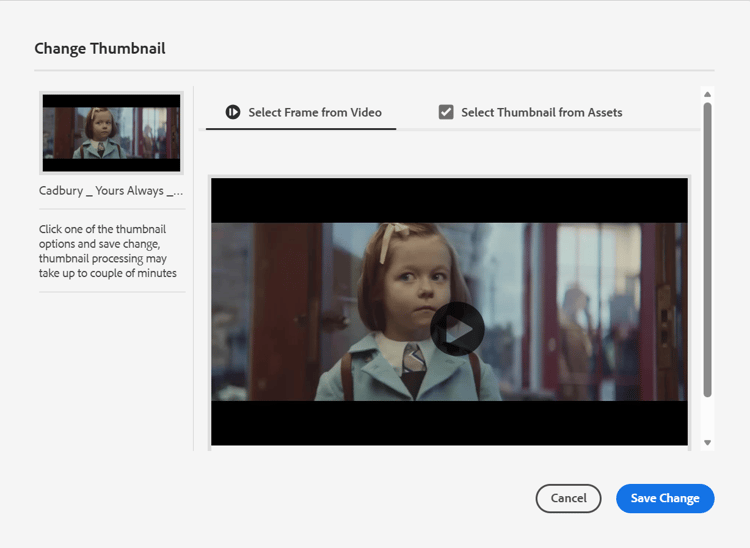 Selecting Thumbnail of a video asset