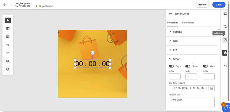 countdown timer layer properties