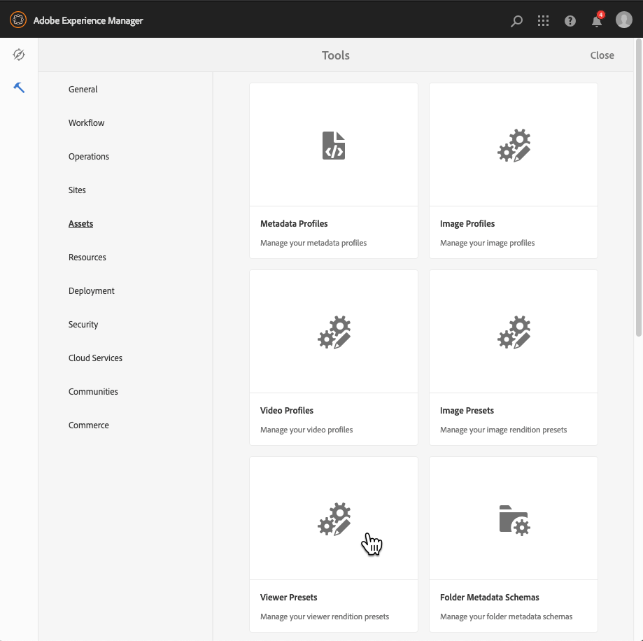Manage viewer presets | Adobe Experience Manager