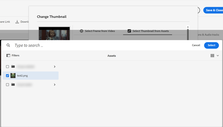 Selecting Thumbnail of a video asset from existing thumbnail