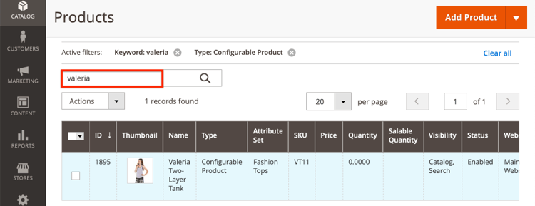 Search for Valeria Product