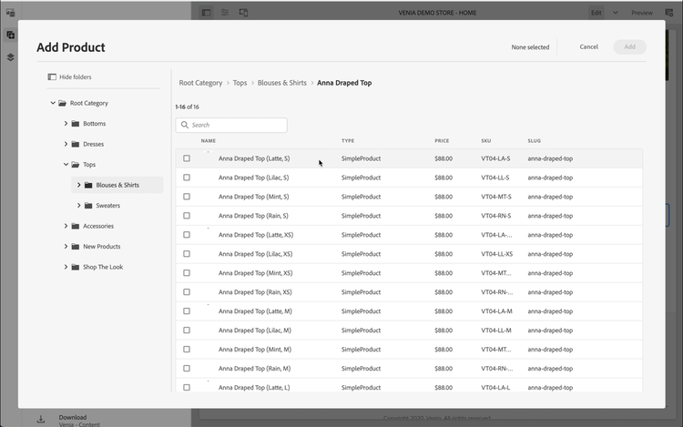 product picker variants open