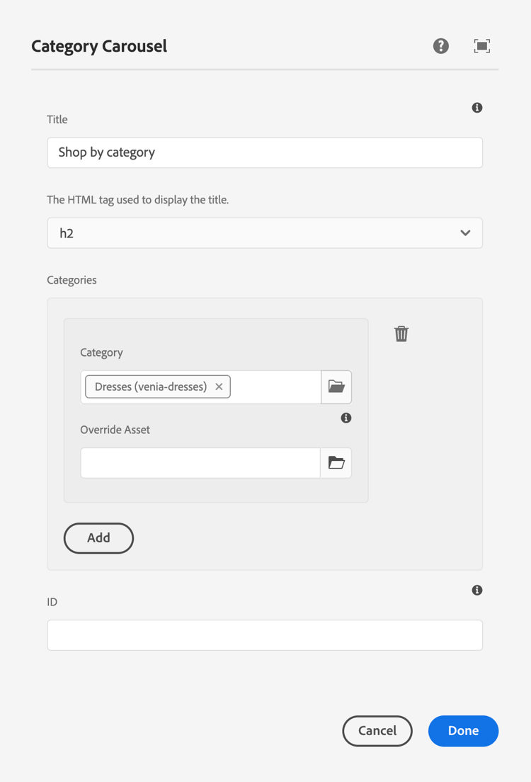 Carousel component with selection