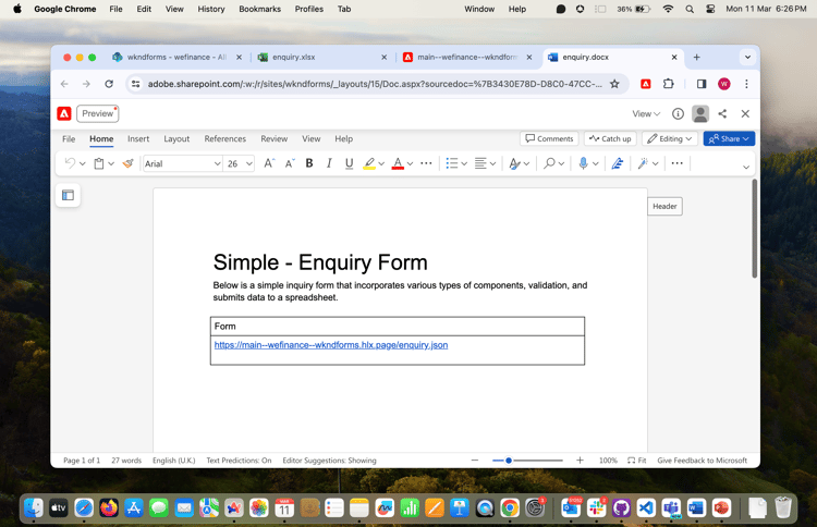 Enquiry file with the .json URL of URL of spreadsheet