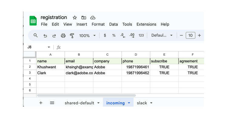 Fields for a contact-us form