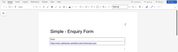 Enquiry file with the .json URL of URL of spreadsheet
