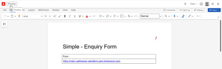 Enquiry file with the .json URL of URL of spreadsheet