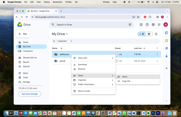 Use Manage Access option to share folder with AEM User - Google Drive