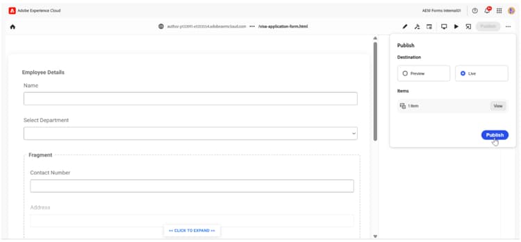 On Click Publish