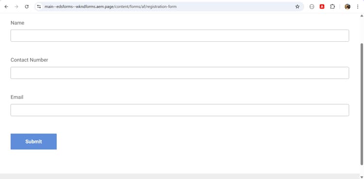 Registration form staged version