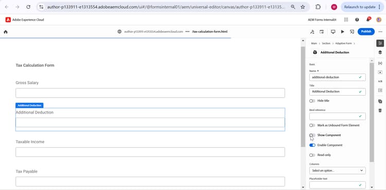Screenshot of a tax calculation form with input fields for gross salary, marital status, and dependent children, demonstrating the form structure before rules are applied