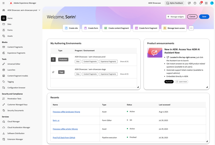 Experience Hub widgets