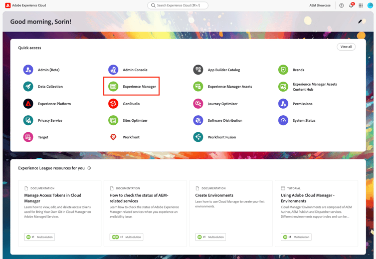 Adobe Experience Cloud home page