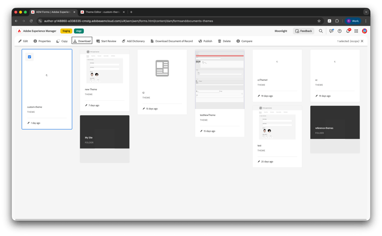 Download theme - select theme and click Download