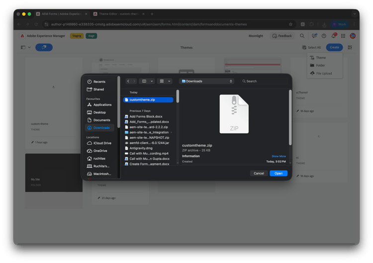 Upload theme - Create menu with File Upload option