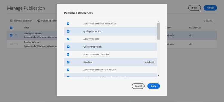 published references dialog