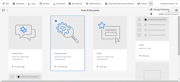 Manage Publication option